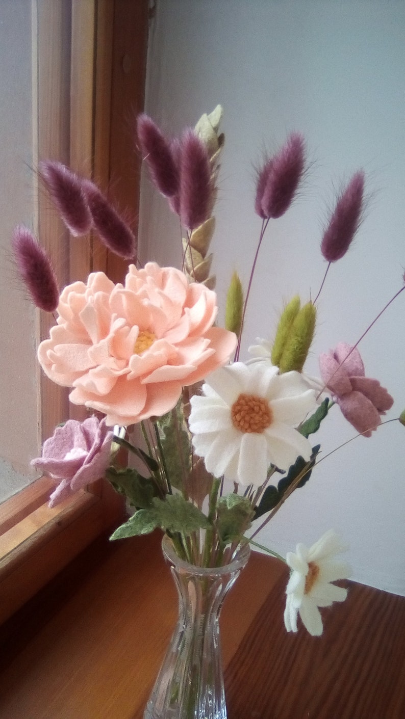 Felt And Dry Flowers Bouquet Vase Flowers Cottage Garden Etsy