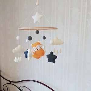 Woodland Nursery Decor Baby Mobile Musical Felt Fox Mobile Etsy