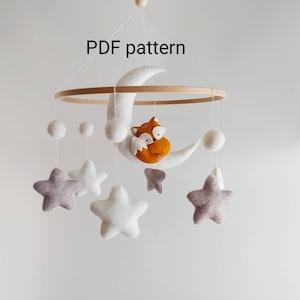 Nursery mobile, gift newborn crib mobile baby mobile fox on the moon mobile pattern felt pattern handmade gift