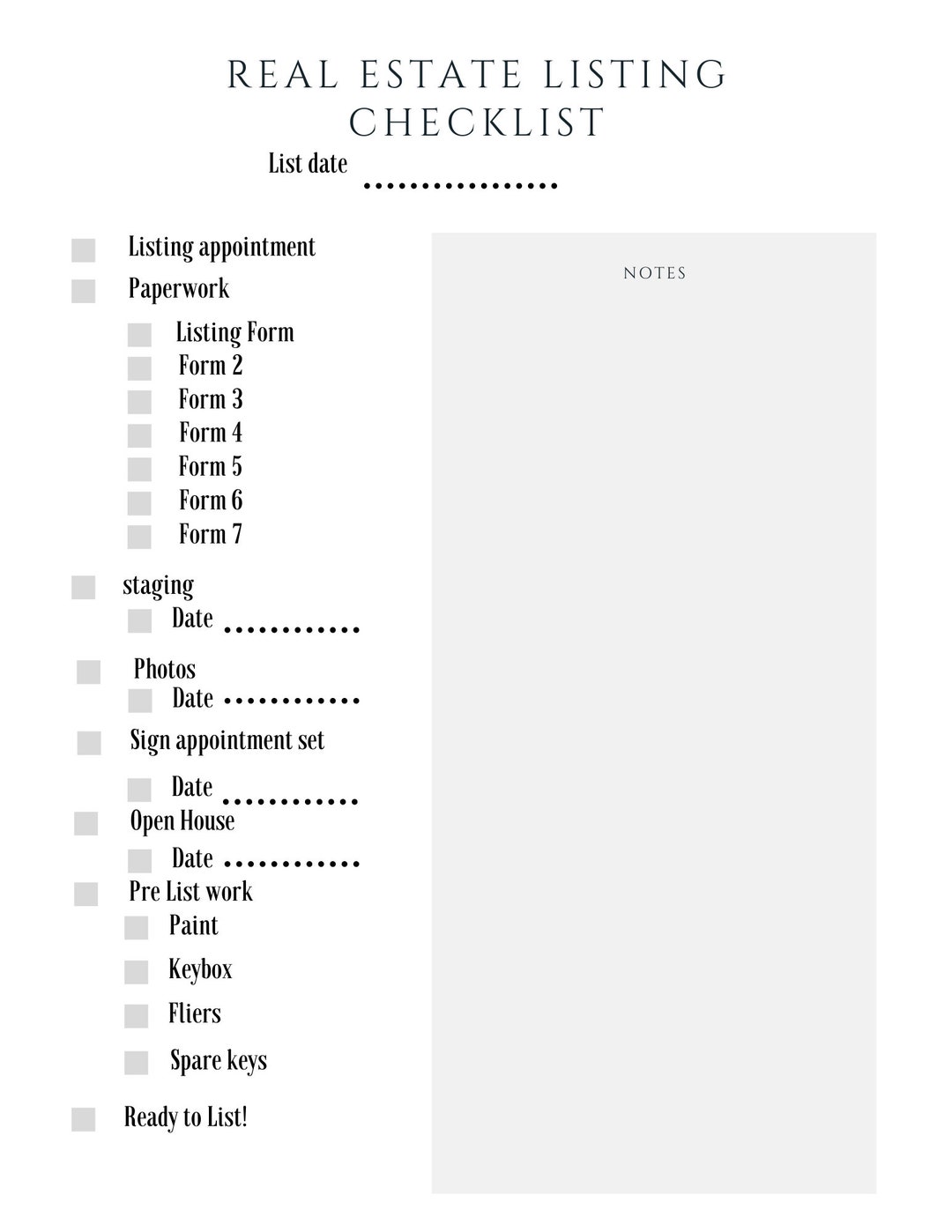 Customizable Real Estate Agent Listing Checklist, Realtor Marketing ...