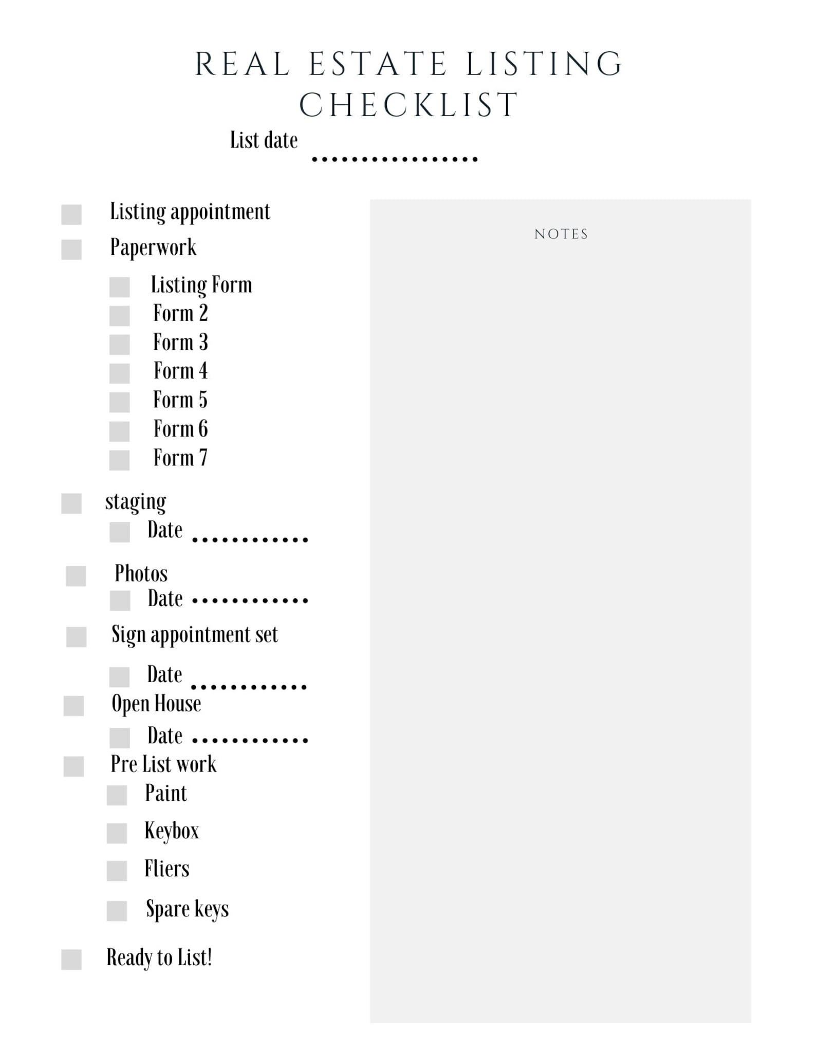Customizable Real Estate Agent Listing Checklist Realtor Etsy