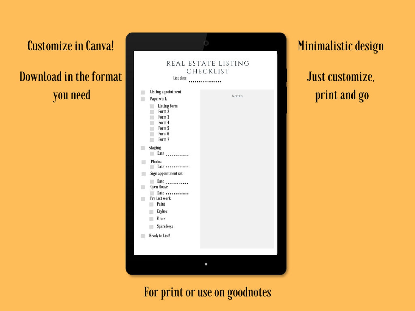 Customizable Real Estate Agent Listing Checklist Realtor | Etsy