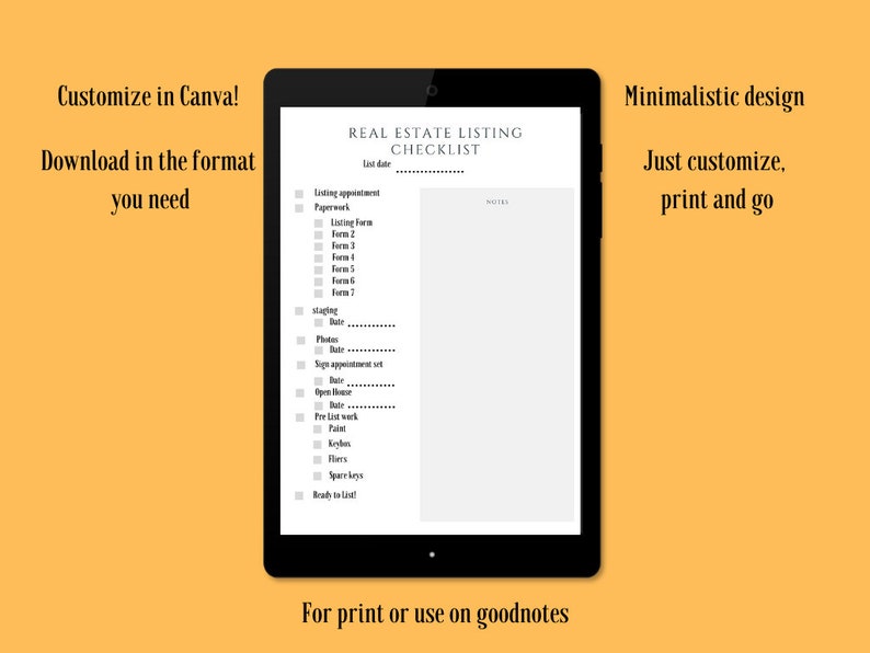 Customizable Real Estate Agent Listing Checklist Realtor | Etsy