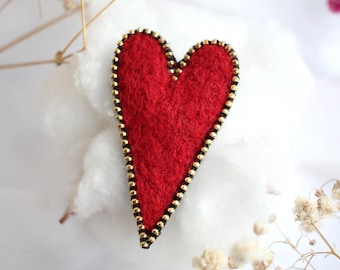 Broche de coração grande vermelho/presentes de dia dos namorados para ela/broche de férias/broche de zíper e lã/broche de alfinete de amor/alfinete de coração/presente romântico