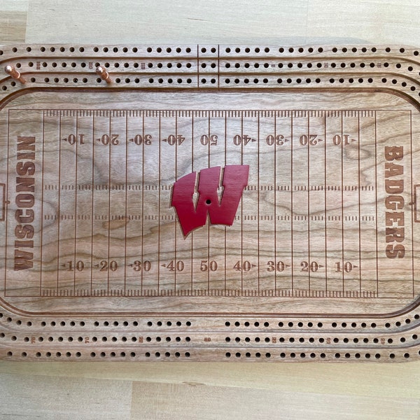University of Wisconsin - Camp Randall Stadium / Badger Hockey - Cribbage Board & Wall Display