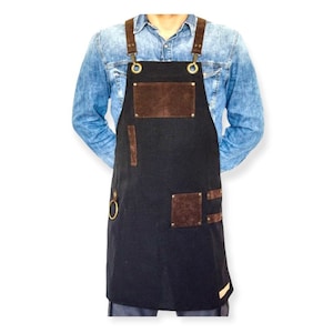 Black Apron with Pockets-Kitchen Apron, Gift For Women, Gift For Men, Cooking Apron, Gift