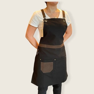 Stylish Black Canvas Apron with Adjustable Faux Suede Straps-Apron For Women-Apron For Men- Unique Gift Idea