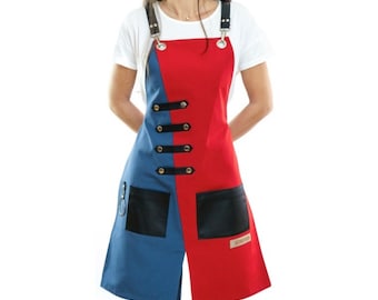 Red Cotton Canvas Apron-Cross Back-Adjustable Strap-Couple Gift Set-Kitchen Apron- Wedding Gift-Cooking Apron-Anniversary Gift