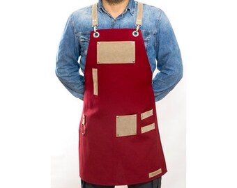 Red Duty Apron-Extra Pocket Design-Personalized Gift-Gift for Mom-Cooking-Bakery-Barista-Stylist-Chefs-Florist-Bartender-Heavy Duty-Grill