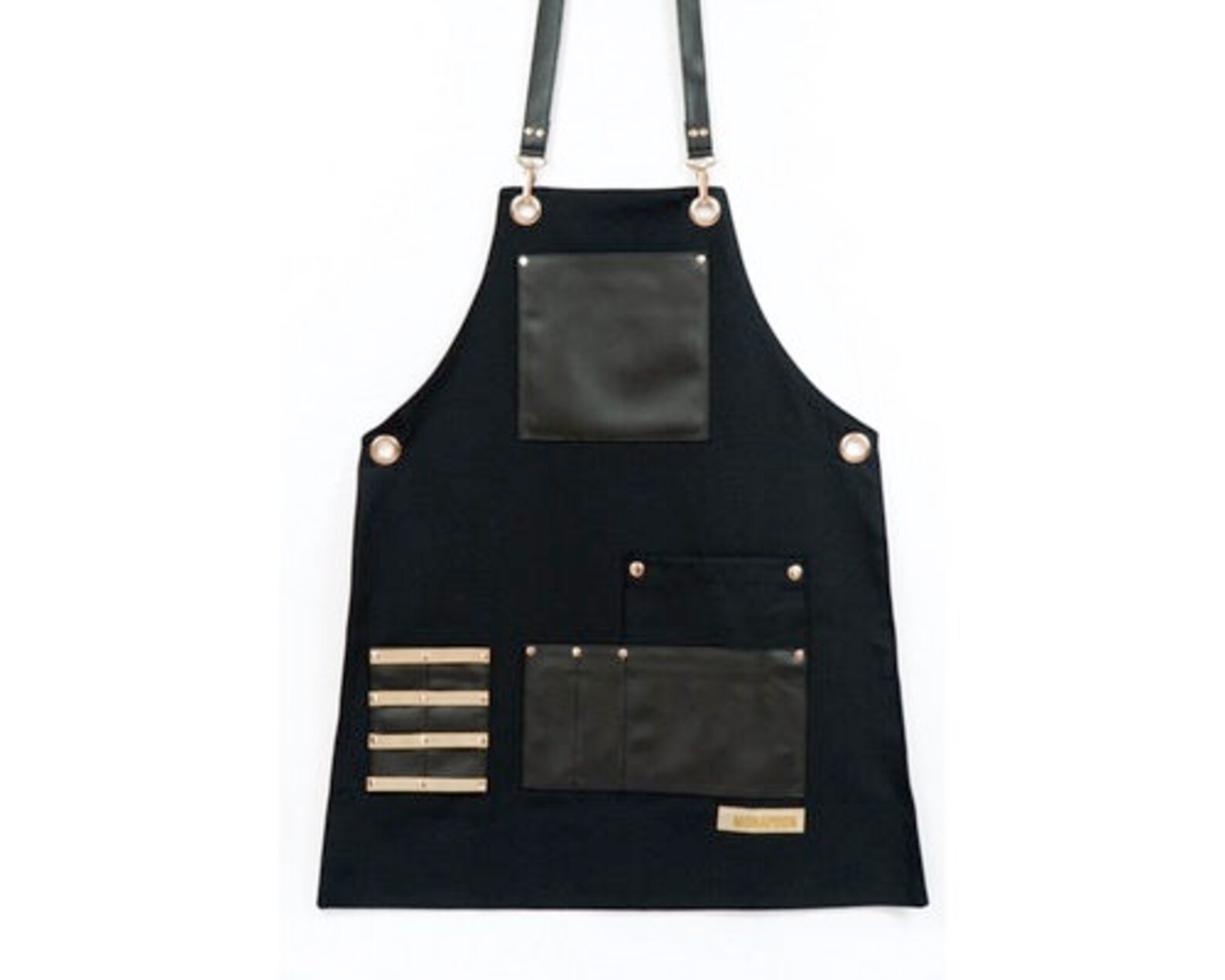 Black - Bagh Block Print Cotton Apron with Pocket 03