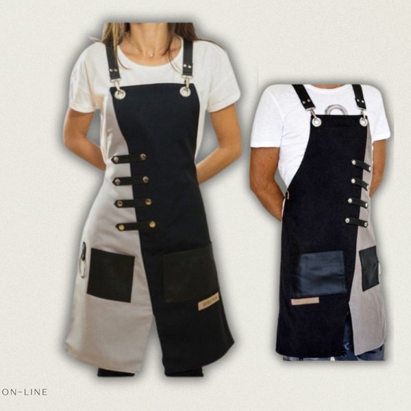 Multifunctional Bib Apron for Barbers, Makeup Artists, BBQ Enthusiasts Chefs, and More - Adjustable and with Pockets and Stylish Design!