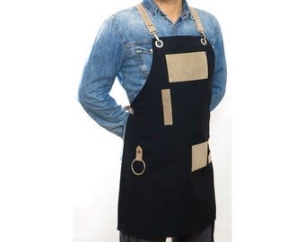 Personalized Apron-Black-Beige Bib Apron- Extra Pocket Design-Personalized Gift-Barista-Christmas Gift-Gift for Her-Florist-Gift for Him