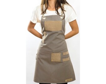 Gray Beige Apron-Suede Adjustable Straps and Pockets Design-Unisex Bib Apron-Apron Gift-Personalized Apron-Florist-Barista-Chefs-Bartender-