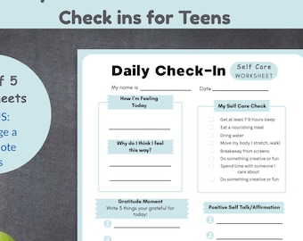 Daily Teen Check-In Worksheet Printable, Self-Care Reflection Journal Page for Teens, Mental Health Tracker, Classroom Counseling Tool, Note