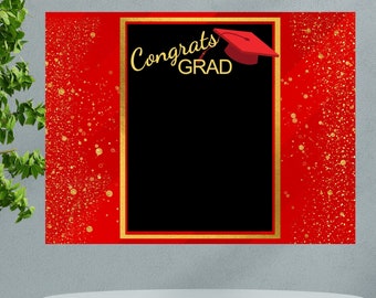 Graduation Backdrop, Red and Gold Backdrop, Digital Template, Graduation Decoration, Grad Sign, Graduation Party