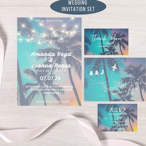 Puerto Rico Wedding Invitation Bundle | Digital Save the Date RSVP Thank You Card | Destination Wedding Printable Set