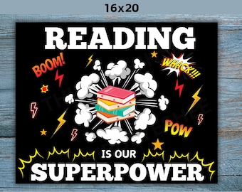 Classroom Bulletin Board Poster, Reading Bulletin Board, Reading is our superpower, Classroom Decor, Reading Poster for Classroom