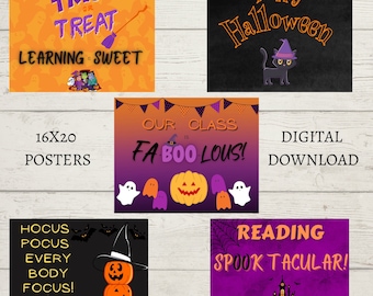 Halloween Classroom Posters Set of 5 | Spooky Cute Wall Decor for Teachers, Bulletin Boards & School Decorations