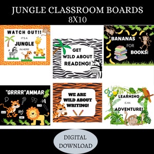 Printable Classroom Decor, Animal Print, Jungle Classroom Theme, Jungle Wall Art, Animal Safari, Bulletin Board Set, Safari Classroom Decor