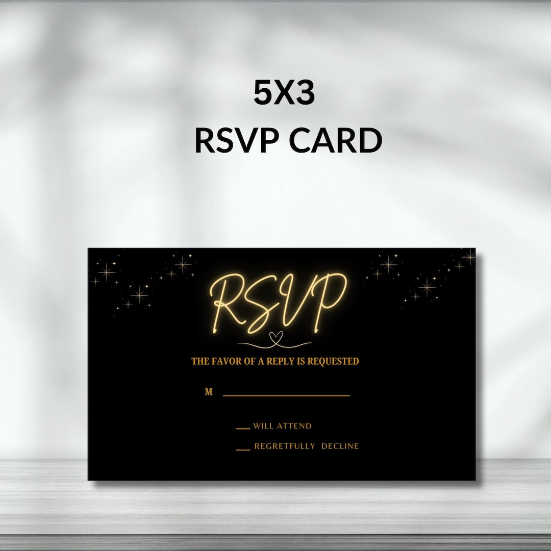 Wedding RSVP Card Template, Wedding Response, Black & Gold RSVP Print ...