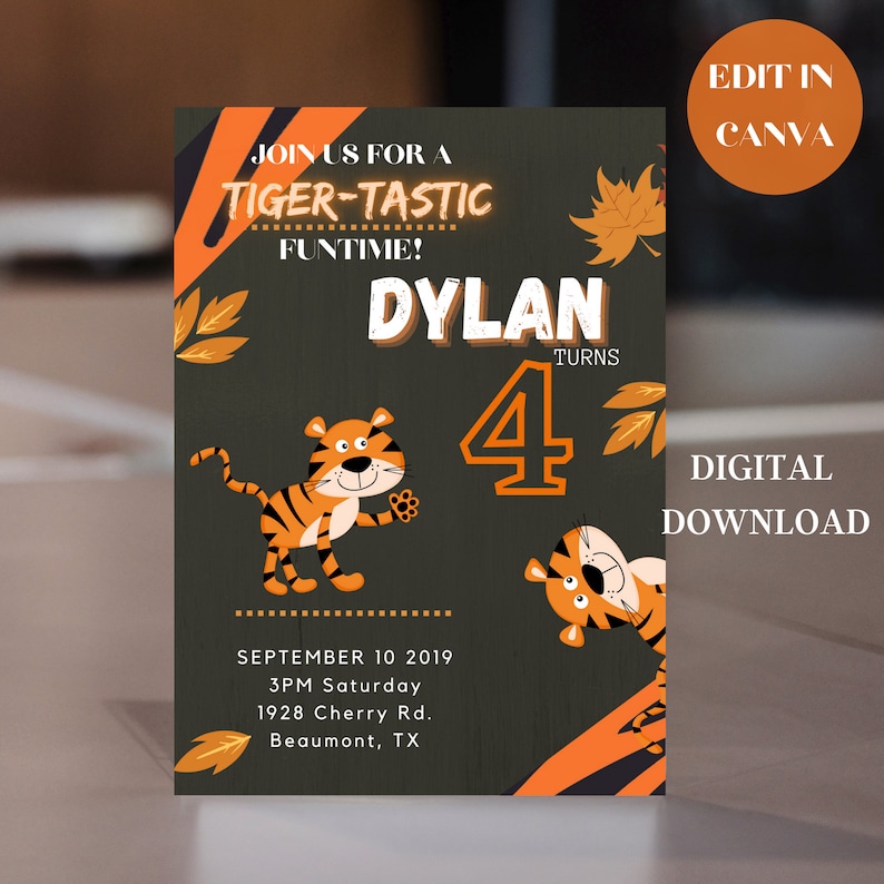 Tiger Birthday Invitation Tiger Party Birthday Invite Boy Etsy