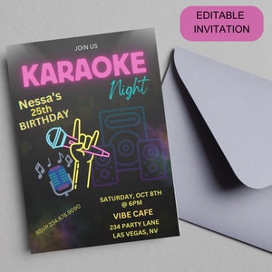 Karaoke Birthday Invitation, Karaoke Birthday Theme, Music Party Invite, Editable Invitation, Karaoke Party, Singing Music Birthday Party
