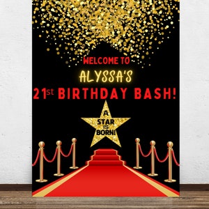 Red Carpet Welcome Sign – Hollywood Party Entrance Decor for Glamorous Birthday, Prom, or Movie Night