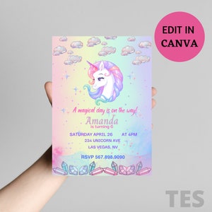 Bewerkbare Unicorn verjaardagsuitnodiging, magische Unicorn Party, Diamond Unicorn, Unicorn uitnodiging, digitale download