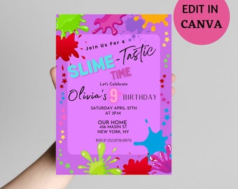 Slime Birthday Invitation, Slime Party Invitation, Slime Invites, Editable Invitation, Digital Download, Birthday Party, Kids Party Invite