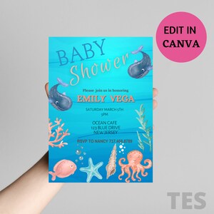 Invito per baby shower &quot;Sotto il mare&quot; / Invito stampabile a tema oceano / Download digitale per baby shower a tema sirena o nautico
