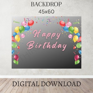 Happy Birthday Backdrop, Balloon Birthday, Birthday Decor, Digital Download, Personalized Backdrop, Pink Birthday,