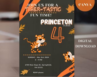 Tiger Birthday Invitation, Tiger Party, Birthday Invite, Boy Invitation, Invitation Template, Tiger Party Invite, kids party
