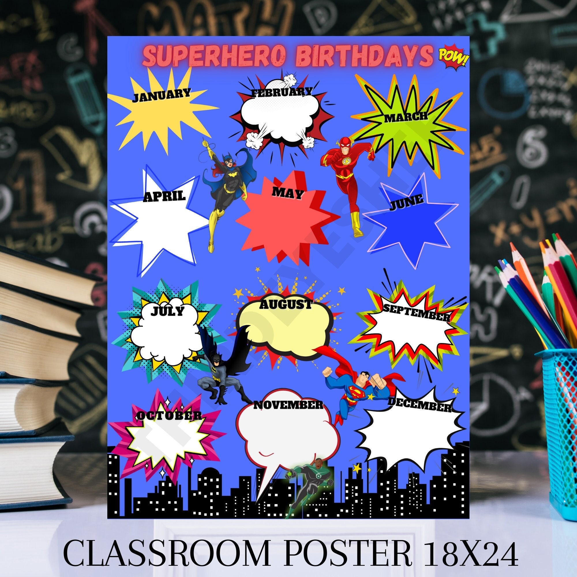 classroom-bulletin-superhero-birthday-poster-classroom-decor-classroom-poster-superhero-birthday-calendar-teacher-gifts-classroom-art-etsy