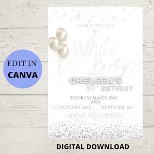 All White Party Invitation, All White Affair, Birthday Invitation, White Theme Party, Digital Template
