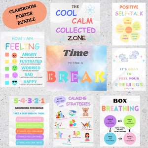 Calming Corner Posters, Classroom Bulletin Board, Kids Classroom Decor, Back to School, Calming Prints, Kids Emotions Chart, Emotions Chart
