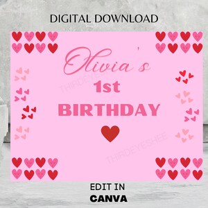 Editable Valentine&#39;s Birthday Backdrop, Sweetheart Valentine, Birthday Backdrop, Valentine&#39;s Day, Birthday Decor, Valentine Printable