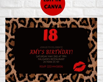 Editable Leopard Print Invitation, 18th Birthday Party, Cheetah Print Invitation, Leopard Birthday Party, Cheetah Theme, Digital Download