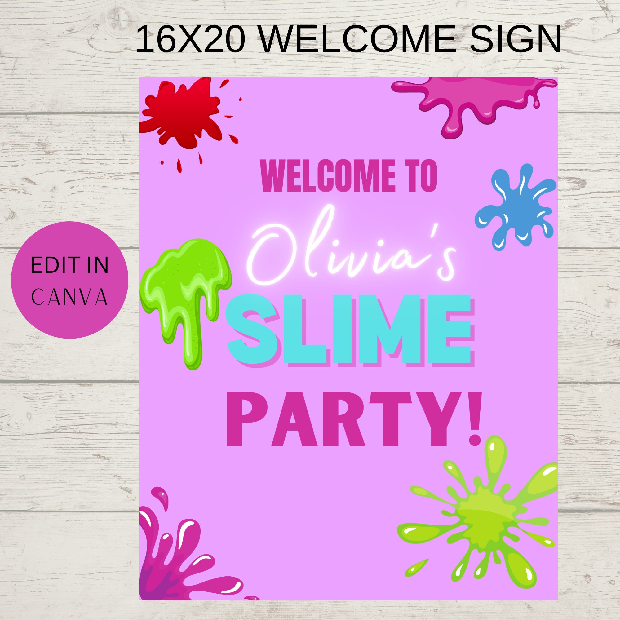 Slime Birthday Welcome Sign Girl's Slime Birthday Welcome Sign Slime  Birthday Party Decorations Editable Instant Download SL1 