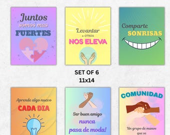 Juego de 6 pósteres motivacionales en español, arte inspirador para la pared del aula, citas positivas en español para estudiantes y profesores, clase de español