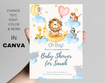 Editable Safari Invitation, Safari Baby Shower, Baby Shower Invitations, Baby Shower Invites, Safari Shower, Safari Animals, Jungle Animals