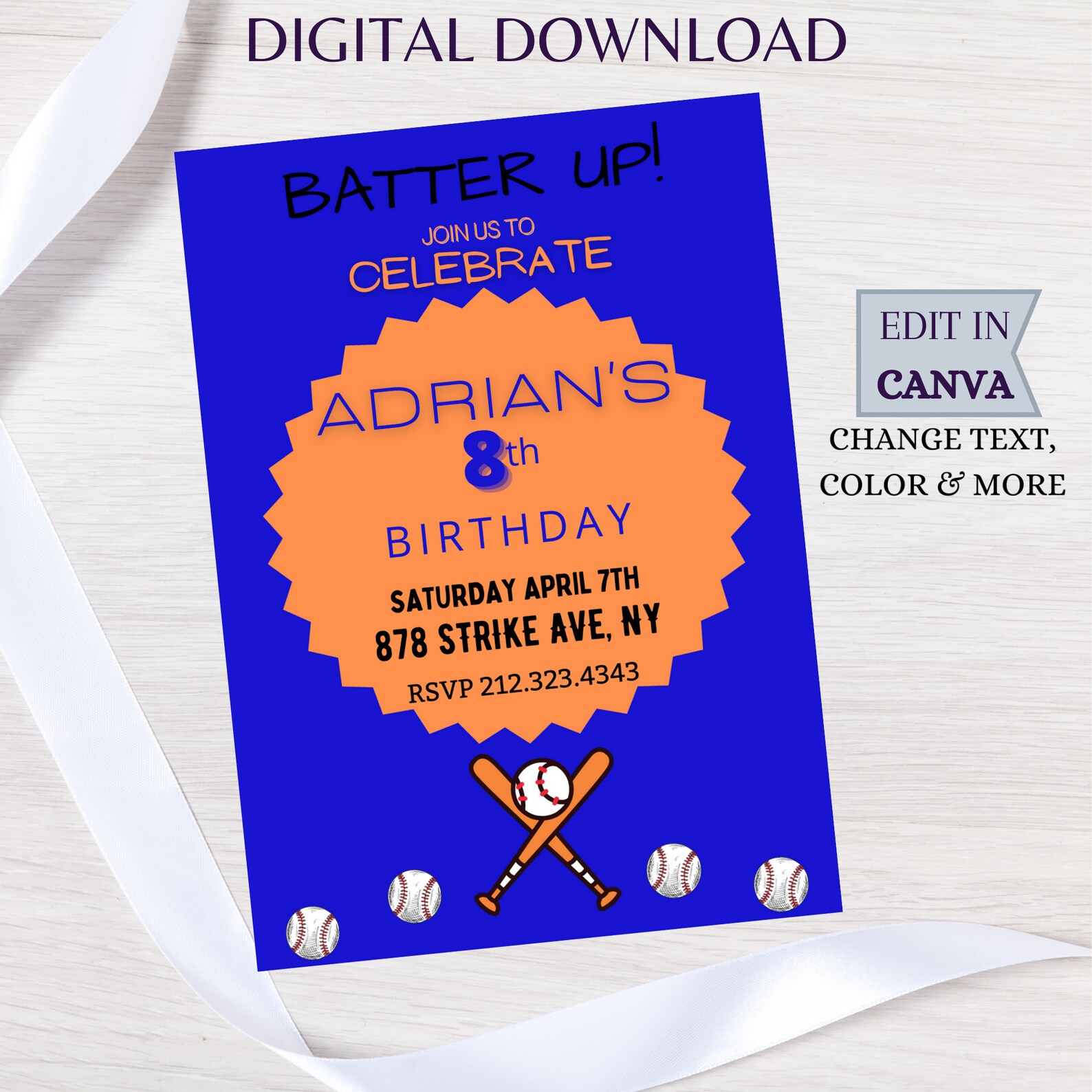 Editable Baseball Invitations, Baseball Birthday Theme, Baseball Birthday Party, Batter up
