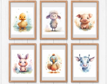 Set von 6 Kinderzimmer Bauernhof Drucke, Kinderzimmer Bauernhof Dekor, Bauernhaus Wanddekor, Tiere vom Bauernhof, Kinderzimmer Dekor, Baby Tier Kunst