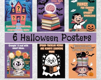 Halloween Classroom Posters for Kids | 6 Educational Spooky Wall Prints, Fun Halloween Learning Sayings, School Decor