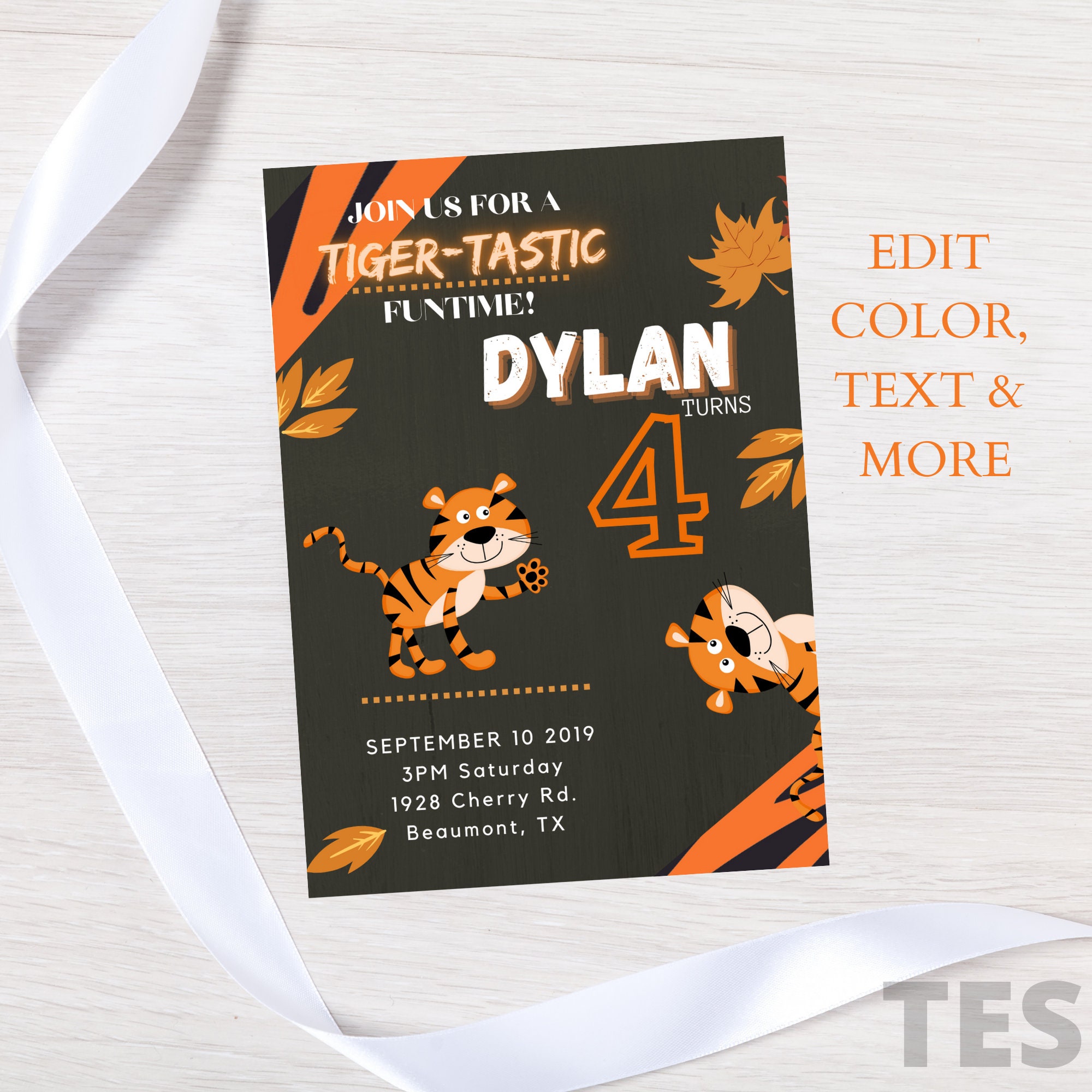Tiger Birthday Invitation Tiger Party Birthday Invite Boy Etsy