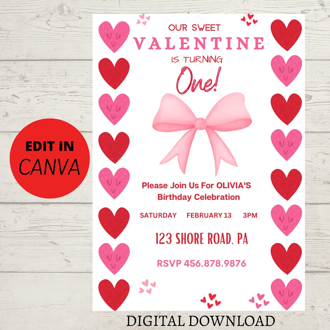 Editable Valentine Birthday Invitation, Valentine Party, Birthday ...