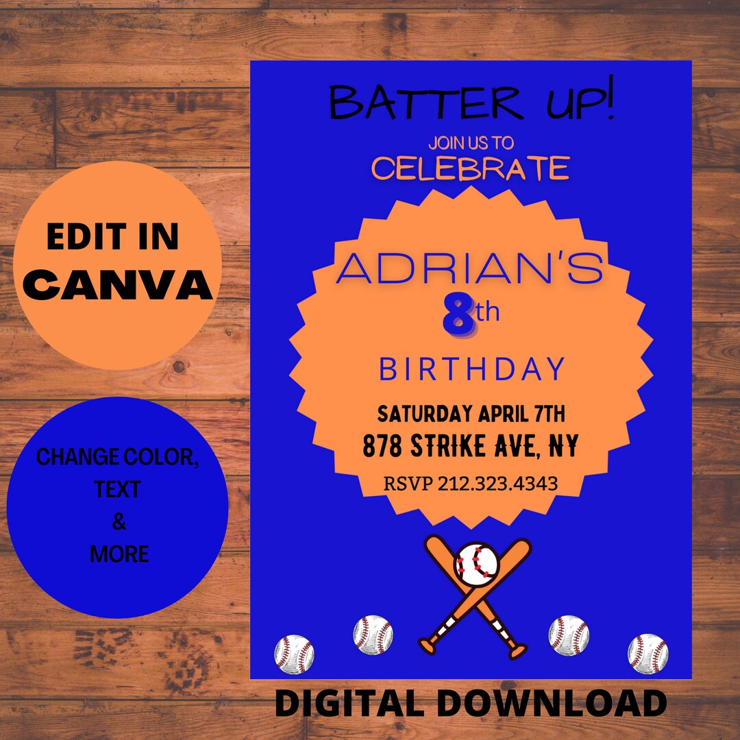 Editable Baseball Invitations, Baseball Birthday Theme, Baseball Birthday Party, Batter up