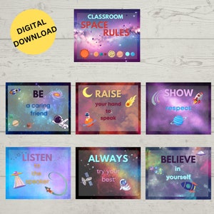 Classroom Space Rules, Bulletin Board, Classroom Posters, Universe Rules, Classroom Decor, Space Posters, Instant Download, Space Theme