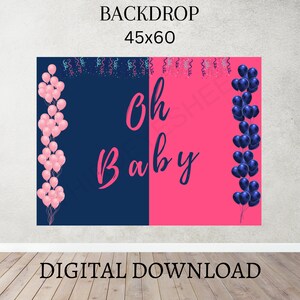 Oh Baby Backdrop, Baby Shower Backdrop, Poster, Blue and Pink, Baby Sign, Baby Shower Decor, Gender Reveal