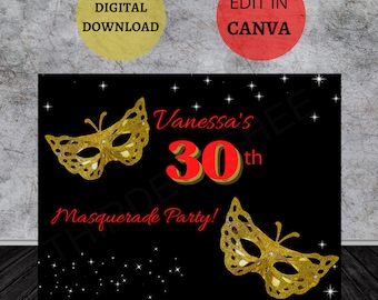 Masquerade Party Backdrop, Venetian Mask Birthday Decoration, Elegant Ballroom Photo Booth Background, carnival mask
