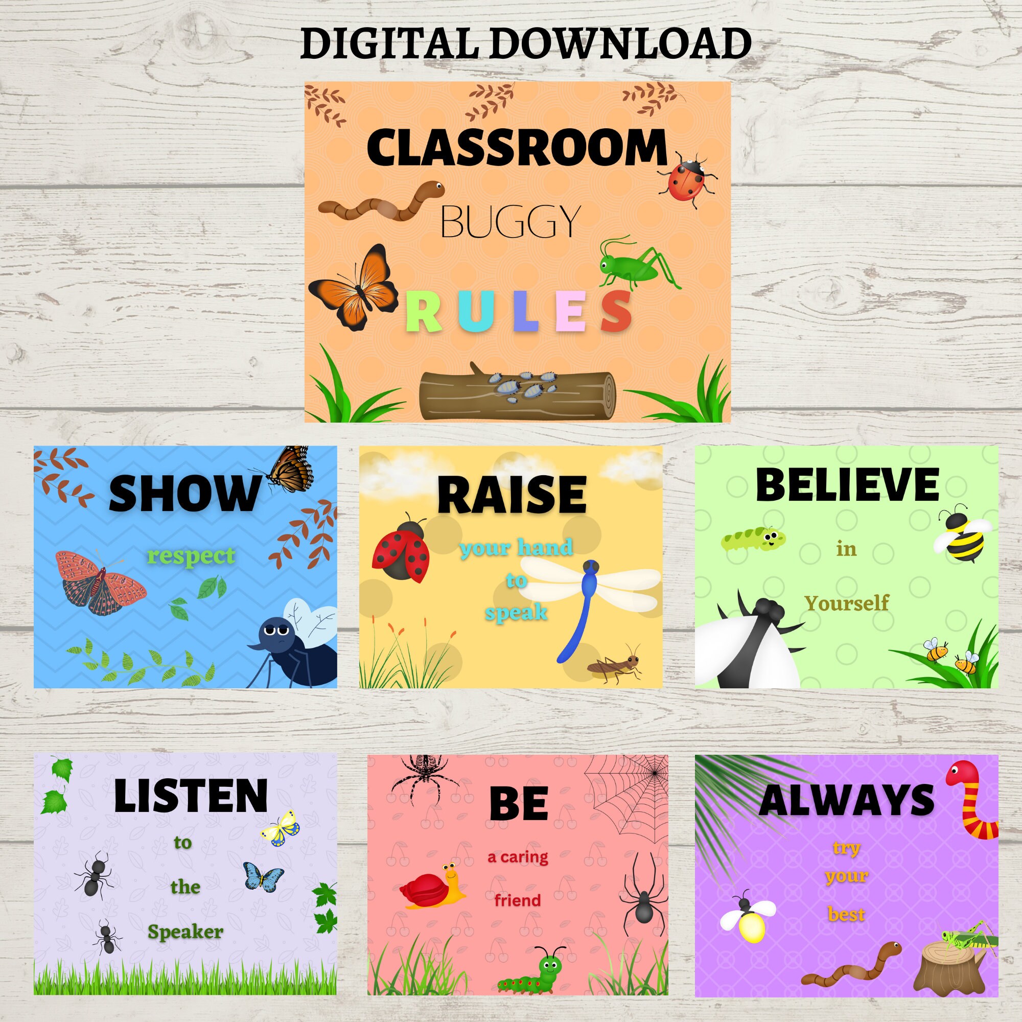 Classroom Bug Rules Bug Theme Insect Posters Classroom Etsy